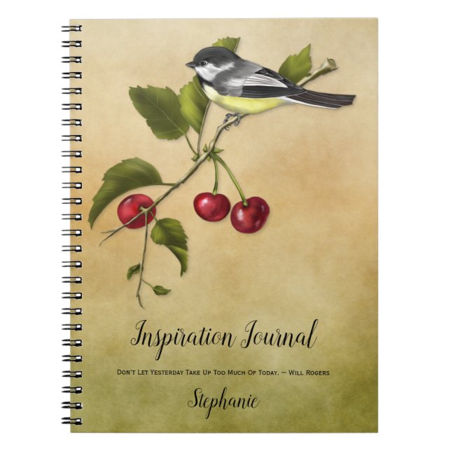 Chickadee och Cherries inspiration Journal Anteckningsbok (Framsidan)