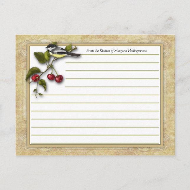 Chickadee och Cherries receptkort Vykort (Framsida)