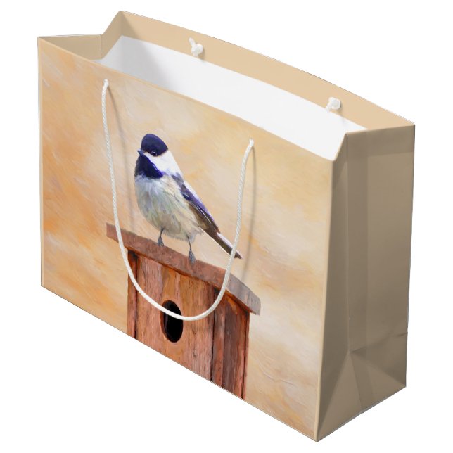 Chickadee on Birdhouse Painting Original Bird Art (Baksidan Vinklad)