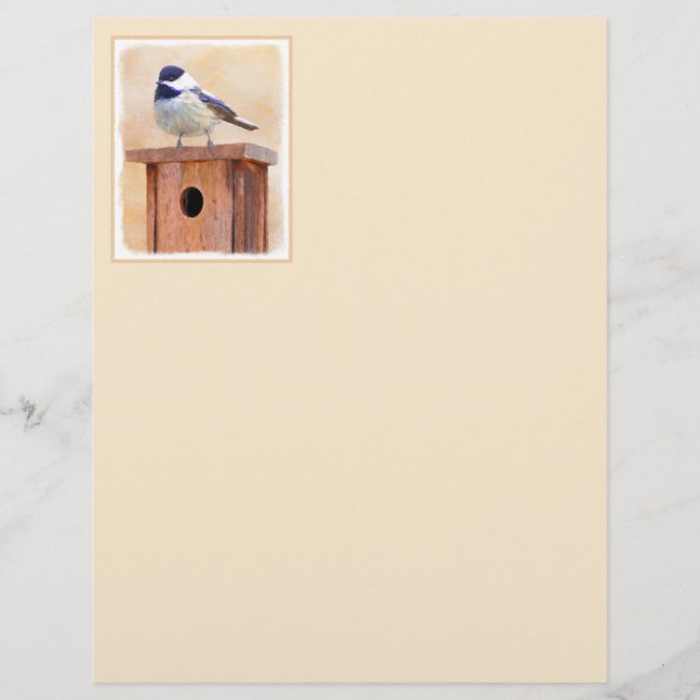 Chickadee on Birdhouse Painting Original Bird Art (Framsida)
