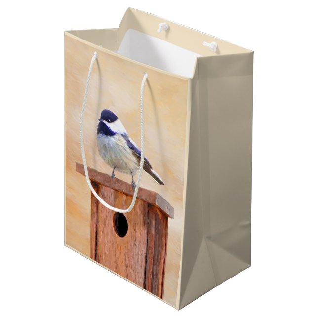 Chickadee on Birdhouse Painting Original Bird Art (Framsidan Vinklad)