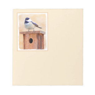 Chickadee on Birdhouse Painting Original Bird Art Anteckningsblock