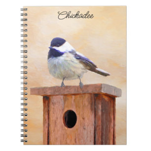 Chickadee on Birdhouse Painting Original Bird Art Anteckningsbok