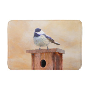 Chickadee on Birdhouse Painting Original Bird Art Badrumsmatta