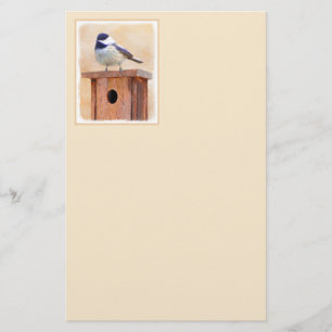 Chickadee on Birdhouse Painting Original Bird Art Brevpapper