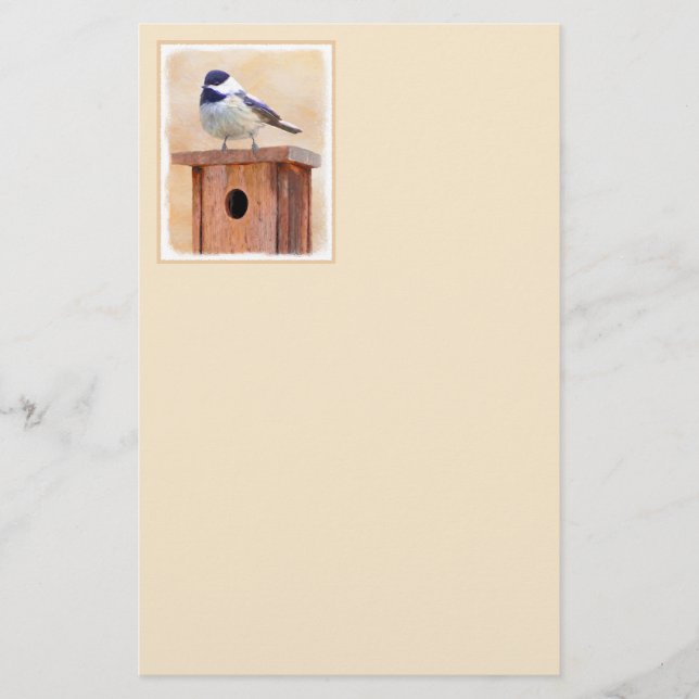 Chickadee on Birdhouse Painting Original Bird Art Brevpapper (Framsida)