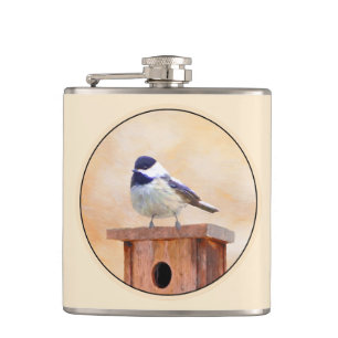 Chickadee on Birdhouse Painting Original Bird Art Fickplunta