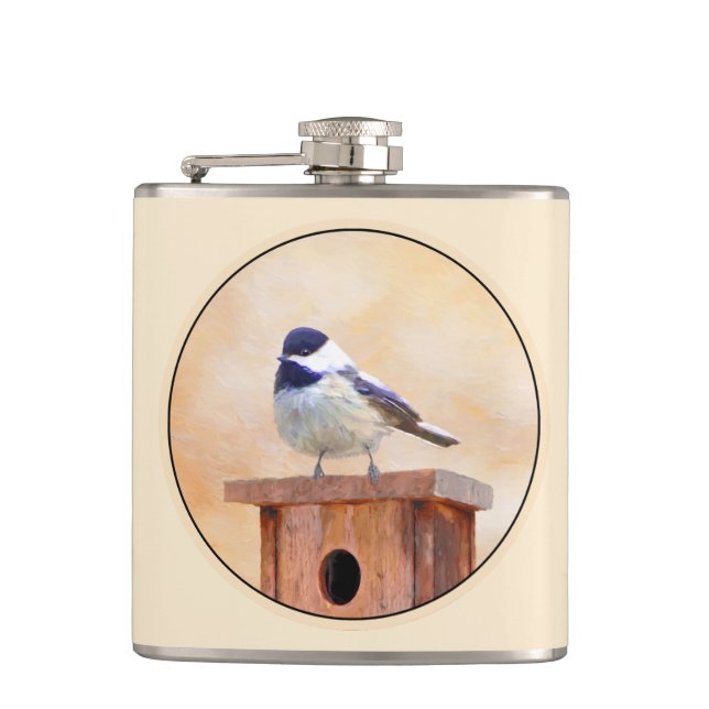 Chickadee on Birdhouse Painting Original Bird Art Fickplunta (Framsidan)