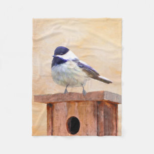 Chickadee on Birdhouse Painting Original Bird Art Fleecefilt