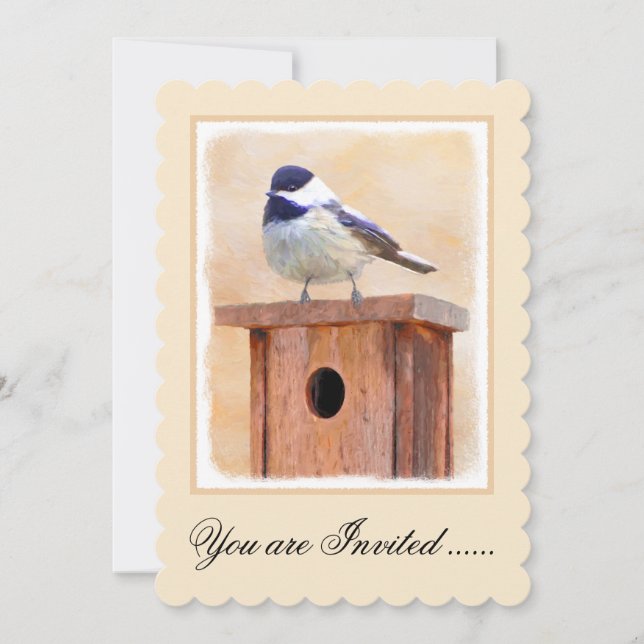 Chickadee on Birdhouse Painting Original Bird Art Inbjudningar (Framsida)