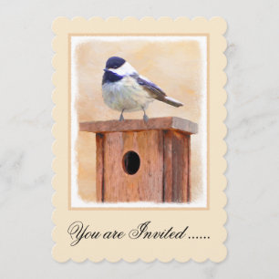 Chickadee on Birdhouse Painting Original Bird Art Inbjudningar