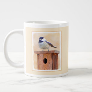 Chickadee on Birdhouse Painting Original Bird Art Jumbo Mugg