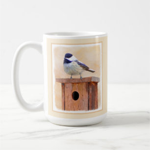 Chickadee on Birdhouse Painting Original Bird Art Kaffemugg