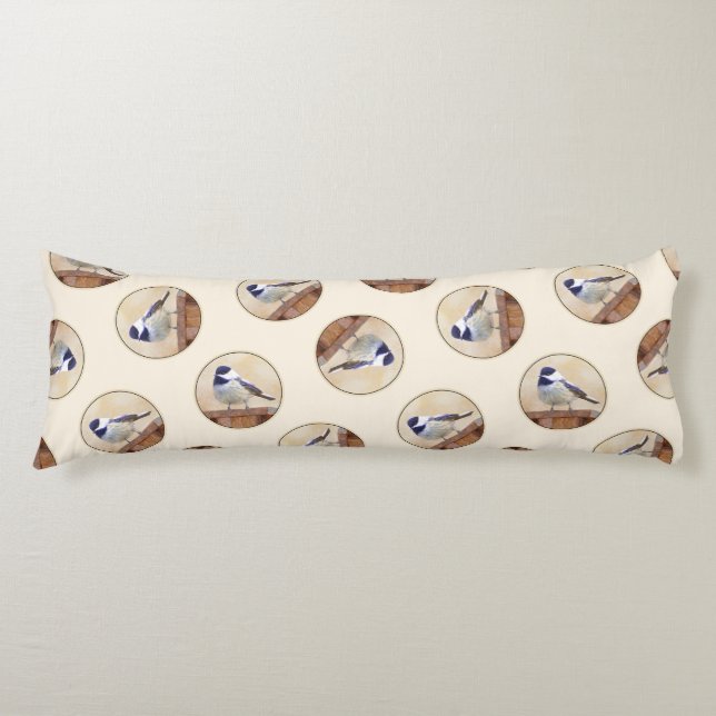 Chickadee on Birdhouse Painting Original Bird Art Kroppskudde (Framsidan)