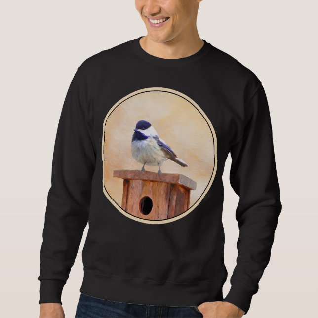 Chickadee on Birdhouse Painting Original Bird Art Lång Ärmad Tröja (Framsida)