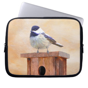 Chickadee on Birdhouse Painting Original Bird Art Laptop Fodral