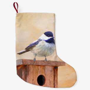 Chickadee on Birdhouse Painting Original Bird Art Liten Julstrumpa