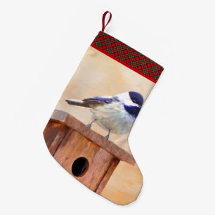 Chickadee on Birdhouse Painting Original Bird Art Liten Julstrumpa