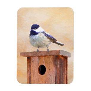 Chickadee on Birdhouse Painting Original Bird Art Magnet