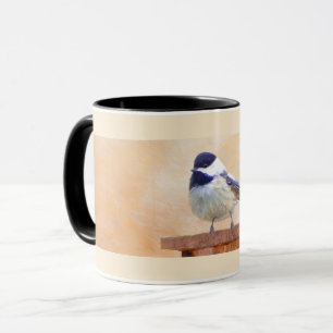 Chickadee on Birdhouse Painting Original Bird Art Mugg