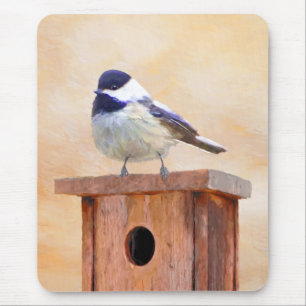 Chickadee on Birdhouse Painting Original Bird Art Musmatta