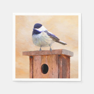 Chickadee on Birdhouse Painting Original Bird Art Pappersservett
