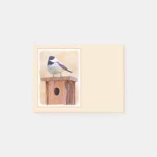 Chickadee on Birdhouse Painting Original Bird Art Post-it Block