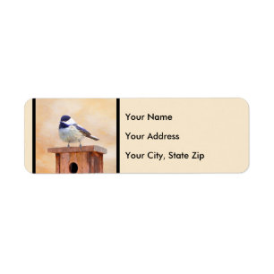 Chickadee on Birdhouse Painting Original Bird Art Returadress Etikett