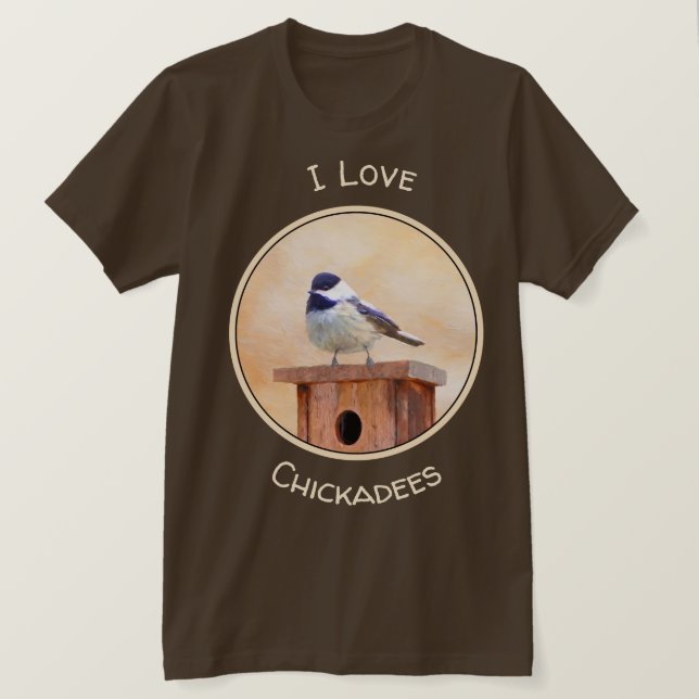 Chickadee on Birdhouse Painting Original Bird Art T Shirt (Design framsida)