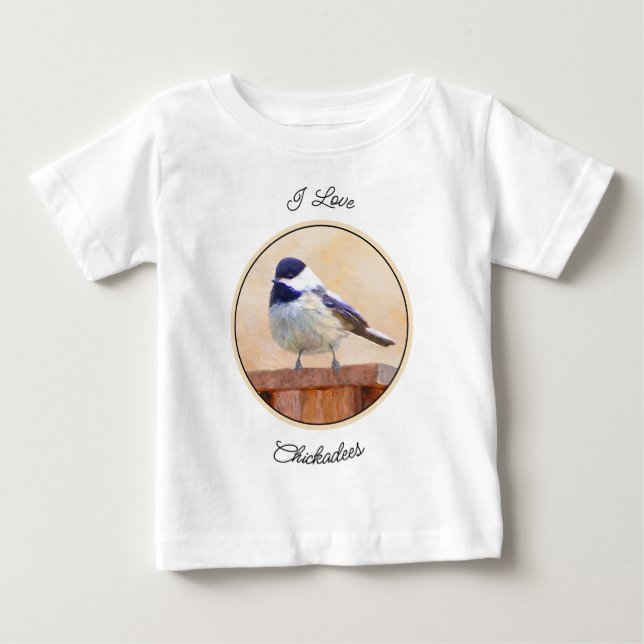 Chickadee on Birdhouse Painting Original Bird Art T Shirt (Framsida)
