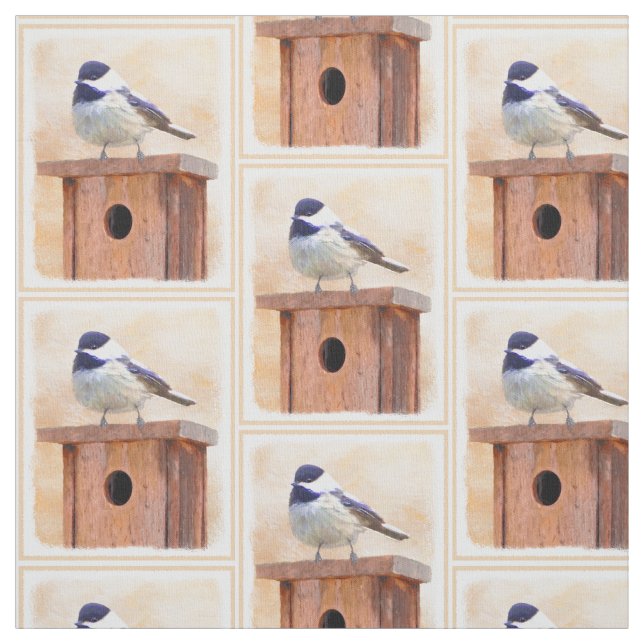 Chickadee on Birdhouse Painting Original Bird Art Tyg (Provkarta)