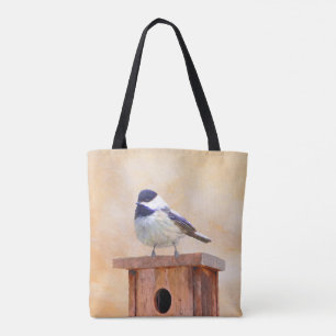Chickadee on Birdhouse Painting Original Bird Art Tygkasse