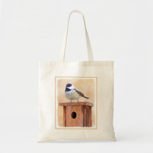 Chickadee on Birdhouse Painting Original Bird Art Tygkasse