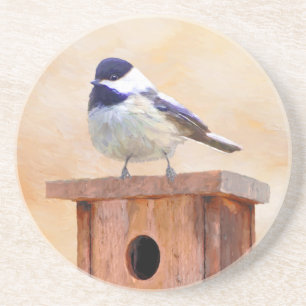 Chickadee on Birdhouse Painting Original Bird Art Underlägg