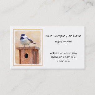 Chickadee on Birdhouse Painting Original Bird Art Visitkort