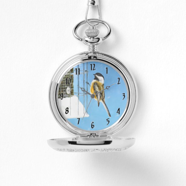 Chickadee on Feeder - Original Vild Bird Art Armbandsur (Framsida)