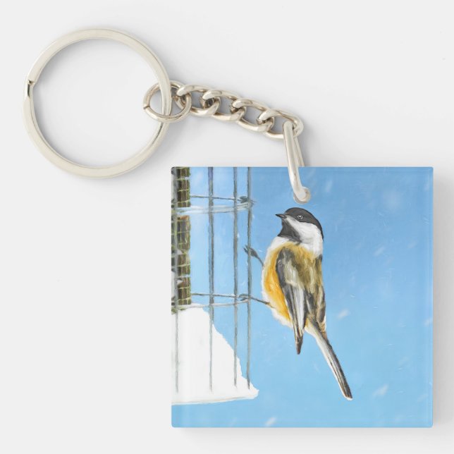 Chickadee on Feeder Painting - Original Bird Art (Framsidan)