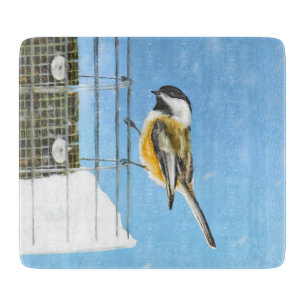 Chickadee on Feeder Painting - Original Bird Art