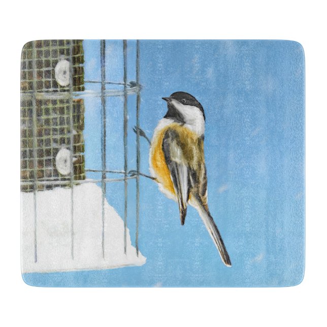 Chickadee on Feeder Painting - Original Bird Art (Framsidan)