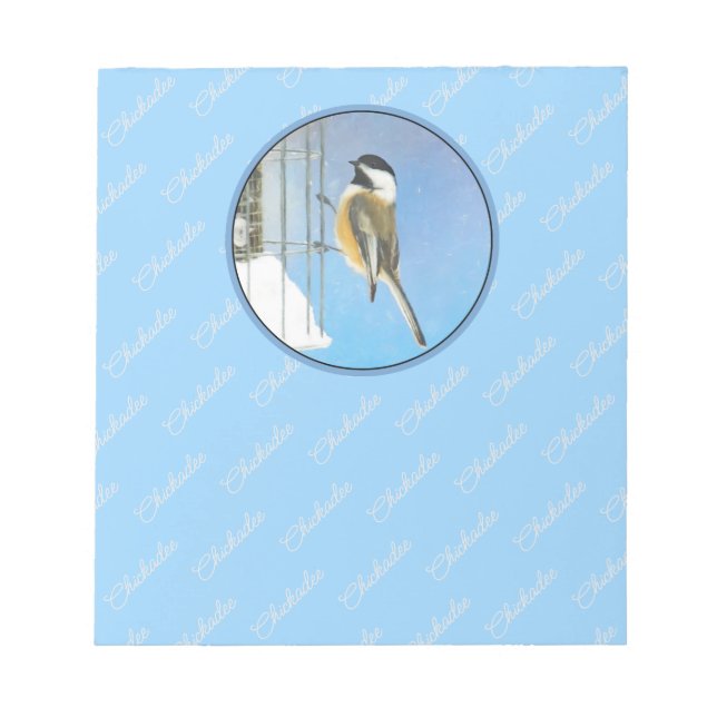 Chickadee on Feeder Painting - Original Bird Art Anteckningsblock (Framsida)