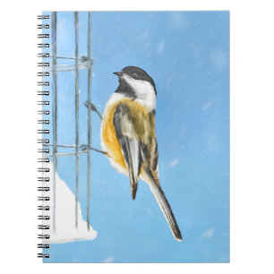 Chickadee on Feeder Painting - Original Bird Art Anteckningsbok