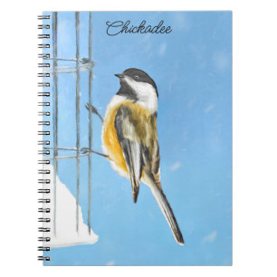 Chickadee on Feeder Painting - Original Bird Art Anteckningsbok