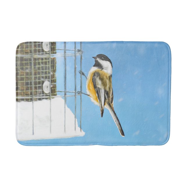 Chickadee on Feeder Painting - Original Bird Art Badrumsmatta (Framsidan)