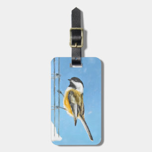 Chickadee on Feeder Painting - Original Bird Art Bagagebricka