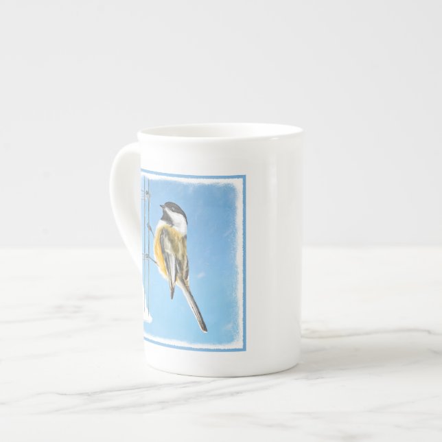 Chickadee on Feeder Painting - Original Bird Art Benporslin Mugg (Framsida vänster)