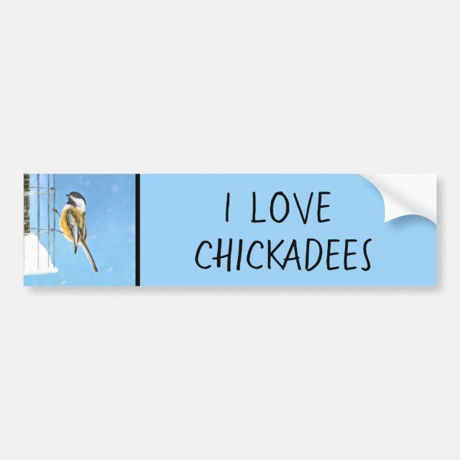 Chickadee on Feeder Painting - Original Bird Art Bildekal (Framsidan)