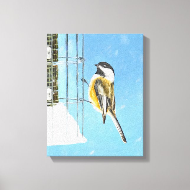 Chickadee on Feeder Painting - Original Bird Art Canvastryck (Framsida)