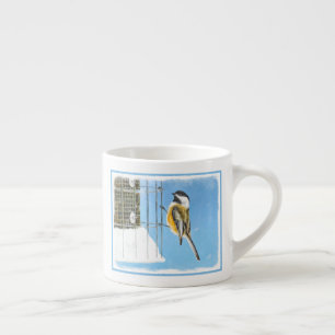 Chickadee on Feeder Painting - Original Bird Art Espressomugg