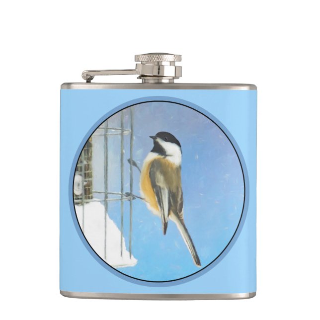 Chickadee on Feeder Painting - Original Bird Art Fickplunta (Framsidan)