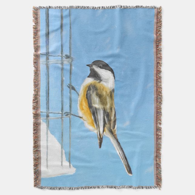Chickadee on Feeder Painting - Original Bird Art Filt (Framsidan Vertikal)